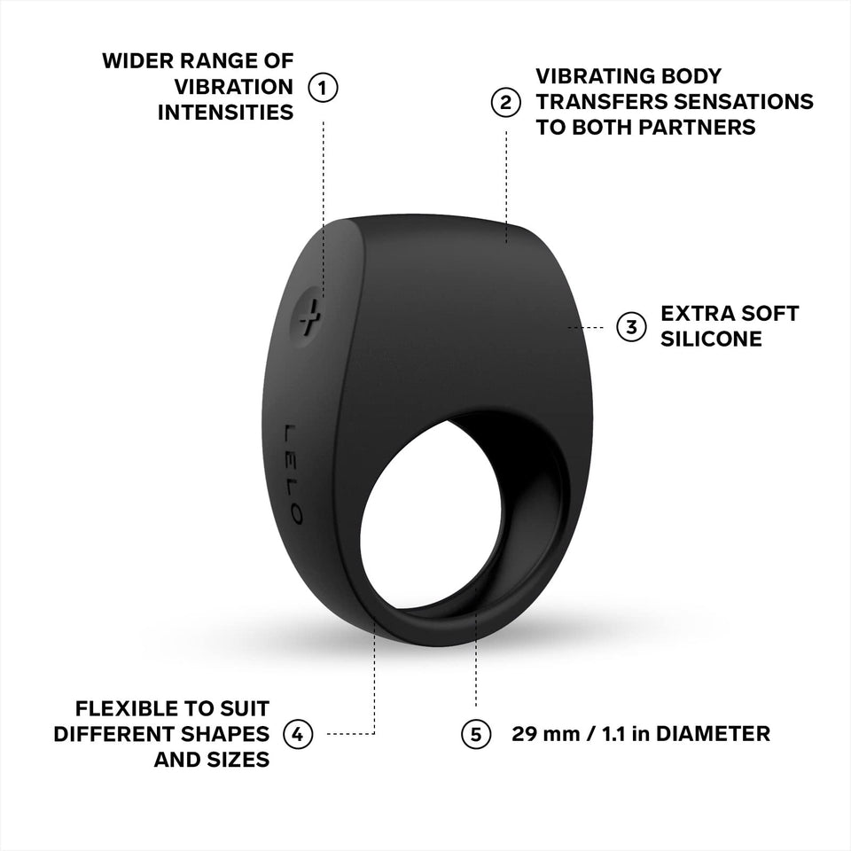 Lelo Tor 2 Intimate Vibrating Cock Ring, Reusable Sex Toys For Couples, Love-Ring With 29 Mm / 1.1 In In Diameter For More Bedroom Fun, Black