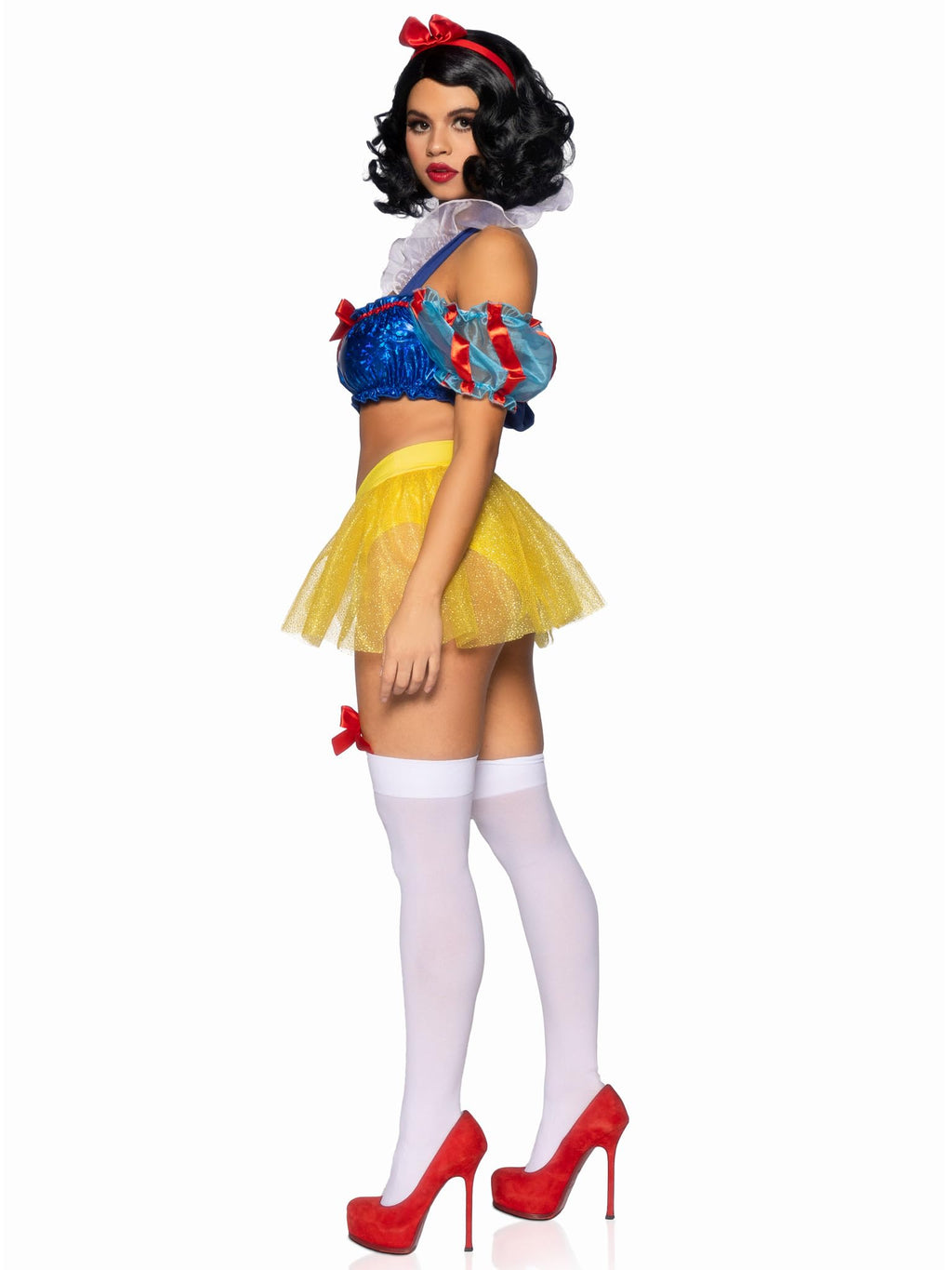 3 Pc Bad Apple Snow White, Includes Shimmer Halter Bandeau With Organza Puff Sleeves And Ruffle Collar, Garter Panty With Shimme