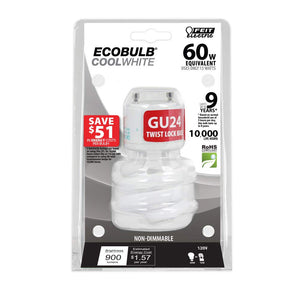 Feit Electric 60W Equivalent Cfl Twist Light Bulb On Gu24 Base, Non-Dimmable, 900 Lumens, 10K Life Hours, 4100K Cool White, 12 P