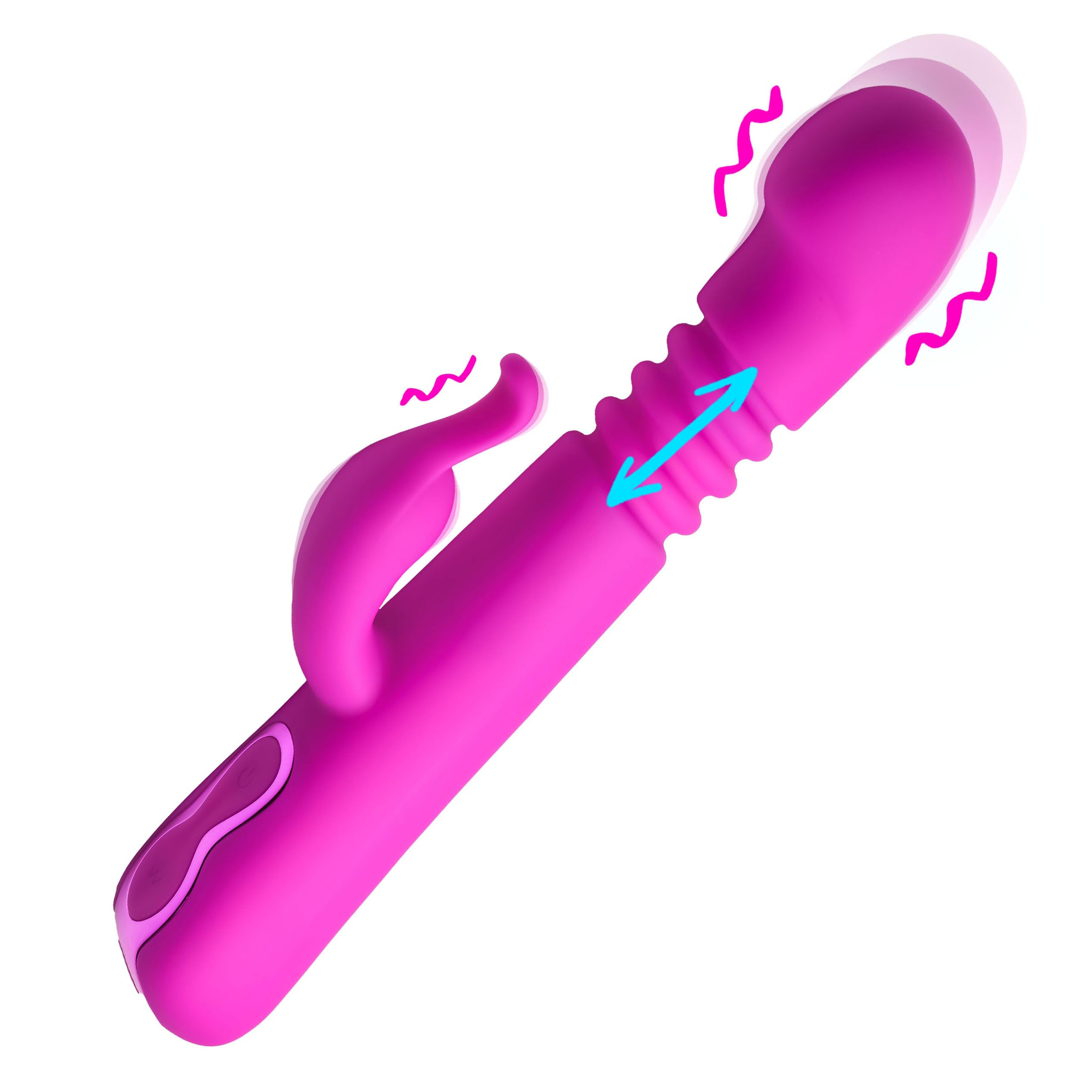XR PLAY HARD Thrusting Silicone Rabbit Vibrator for Women & Couples. Thrusting Shaft and Powerful Vibes. Splashproof and Recharg