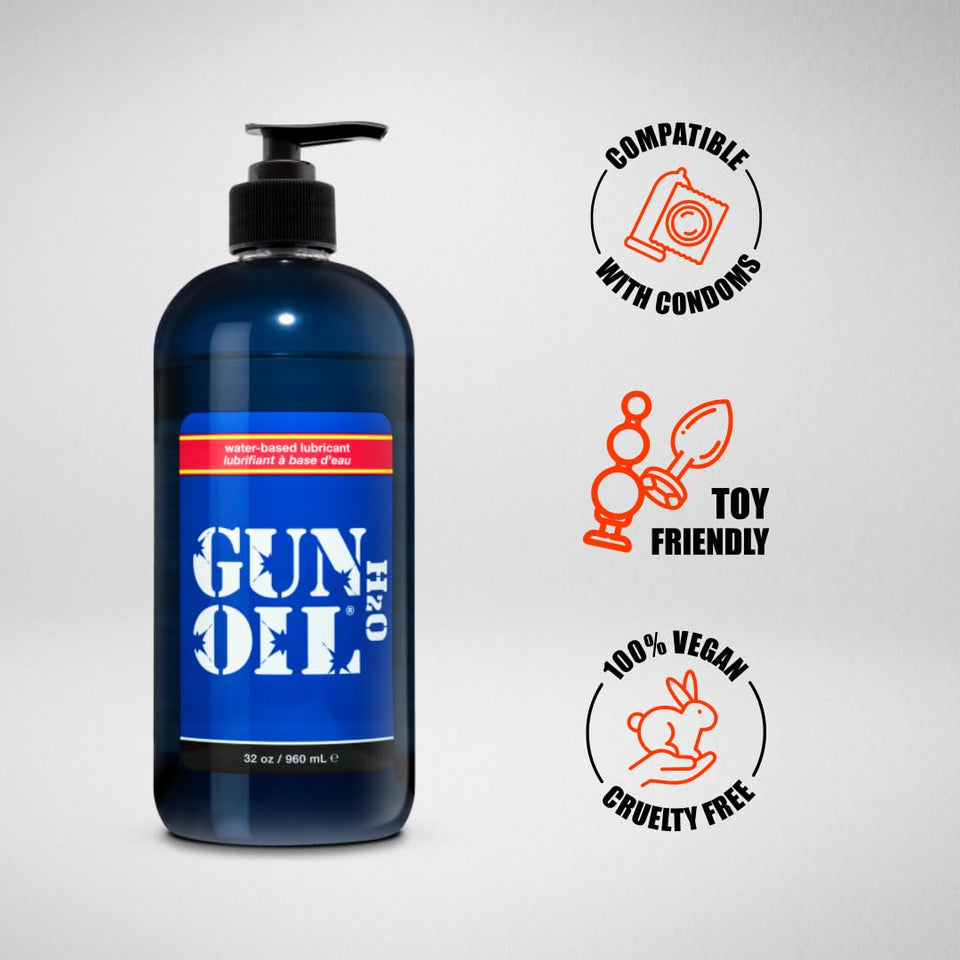 Gun Oil Water Based Lube 32 Ounce Premium Personal Lubricant Long Lasting Non Staining Condom Compatible Toy Safe Ph Balanced Hypoallergenic Paraben Free Intimate Lubes For Women Men & Couples