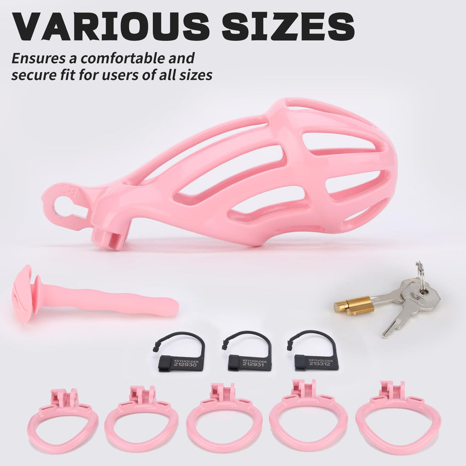 Male Chastity Cage, Lightweight Chastity Device with 5 Sizes Rings and Invisible Lock for Man Penis Exercise Bondage Gear & Acce