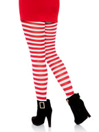 Leg Avenue Women'S Nylon Striped Tights, White/Red, One Size