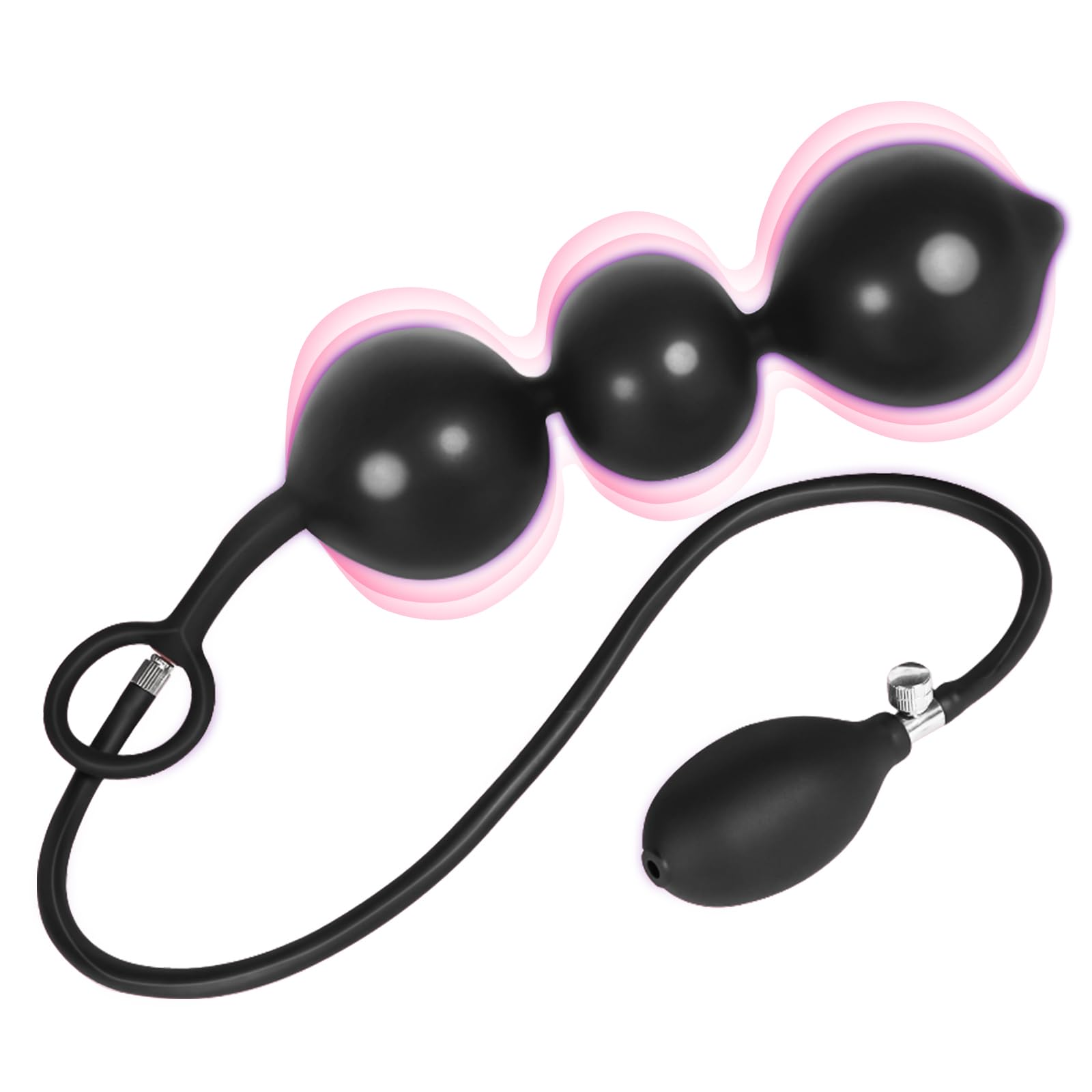 POJRGI Inflatable Anal Beads Silicone Anal Toys with Air Pump Detachable Anal Sex Toys with Safe Pull Ring in Black Adjustable S