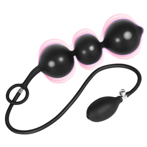 POJRGI Inflatable Anal Beads Silicone Anal Toys with Air Pump Detachable Anal Sex Toys with Safe Pull Ring in Black Adjustable S