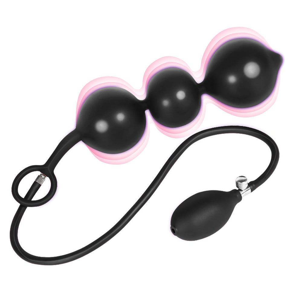 POJRGI Inflatable Anal Beads Silicone Anal Toys with Air Pump Detachable Anal Sex Toys with Safe Pull Ring in Black Adjustable S