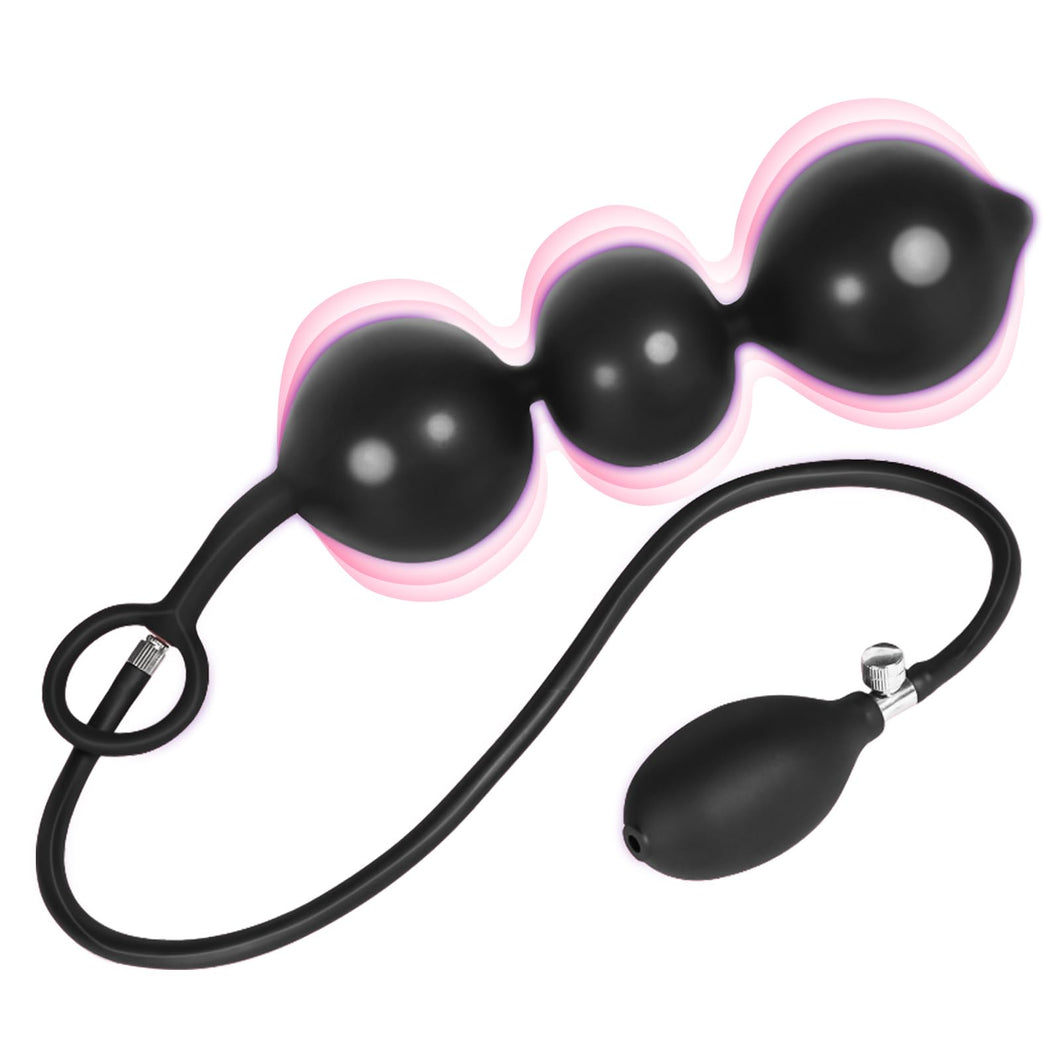 POJRGI Inflatable Anal Beads Silicone Anal Toys with Air Pump Detachable Anal Sex Toys with Safe Pull Ring in Black Adjustable S