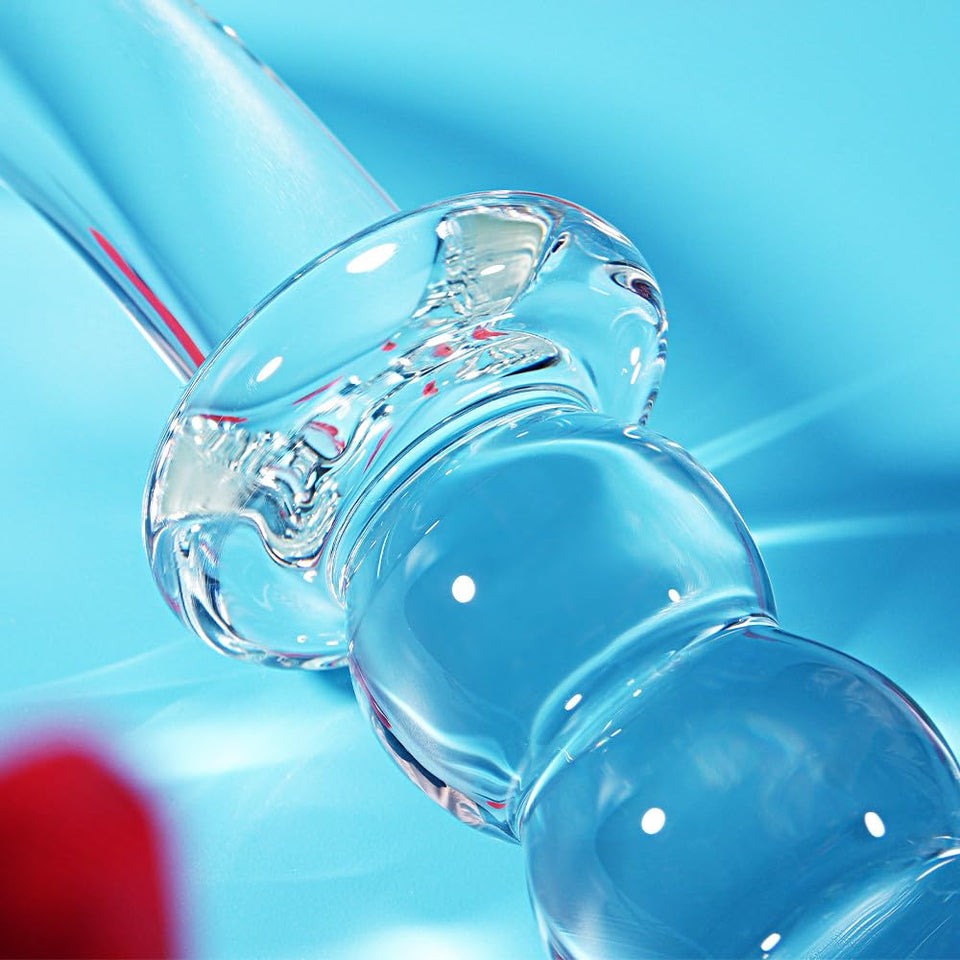 Small Crystal Glass Thin Curved Pleasure Cute Double-Ended Anal Plug Beads Dildo, Beginner Massager Anal Sex Toy Men and Women M