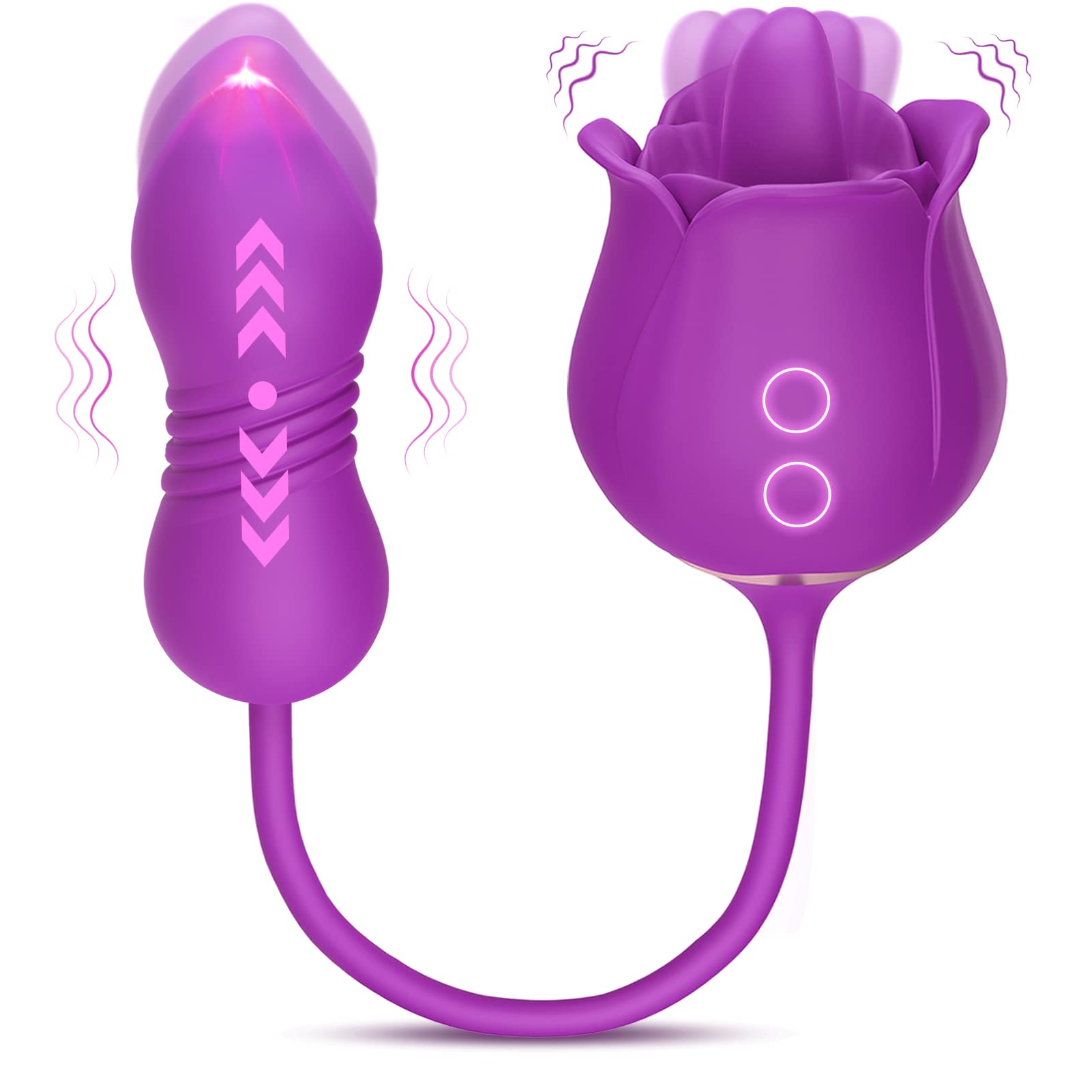 MOOLIGIRL Sex Toy Dildo Vibrator for Women - 3 in1 Rose Sex Toys Clitoral Tongue Licking Thrusting G Spot Vibrators with 9 Modes