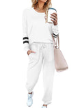 Ekouaer Sweatsuits Womens Loungewear Set Tracksuit Long Sleeve Pajamas Set with Pockets 2 Piece Outfits Lounge Sets White Large