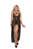 Elegant Moments Sheer Mesh Gown & G-String Set, M, Black