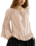 Womens Off Shoulder Tops Bell Long Sleeve Casual Loose Tee Top Renaissance Costume Almond Nude M