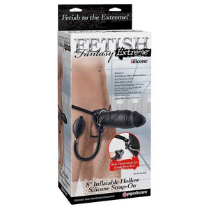 (D) Fetish Fantasy 8 Inflatab Hollow Silicone Strap On Black ''