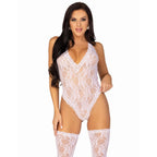 2PC.Floral lace deep-V teddy a