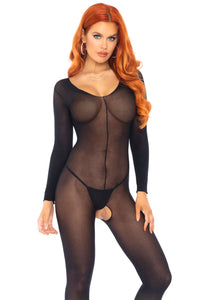 Leg Avenue Womens Sheer Black Long Sleeved Bodystocking Fantasy Roleplay Sexy Lingerie, One Size