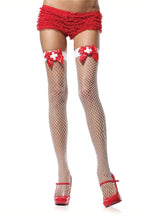 Bow Top Industrial Net Thigh Highs With Nurse Badge Accent
