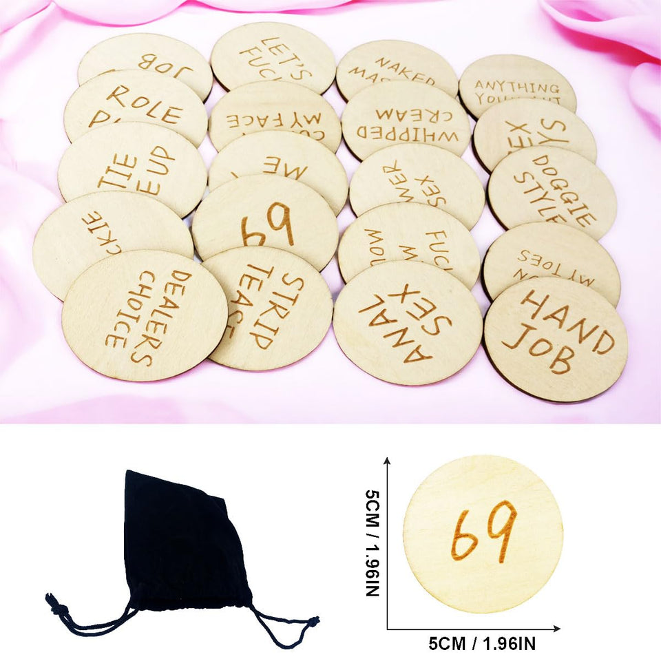 20Pcs Funny Tokens Sex, Date Night Ideas Activity Tokens Games Funny Wooden Couples Wedding Anniversary Token Gift Romantic Funn
