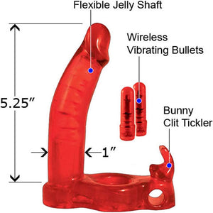Double Penetrator Rabbit Cock Ring - Red