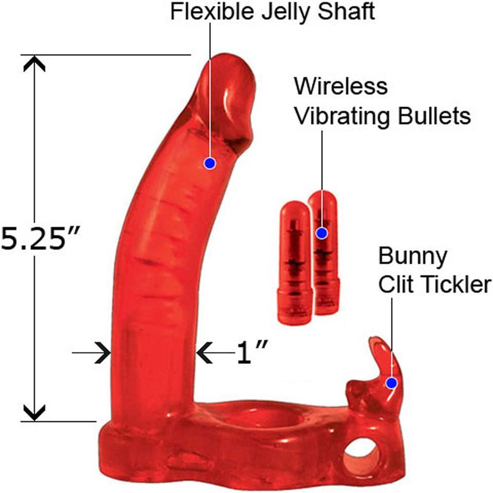 Double Penetrator Rabbit Cock Ring - Red