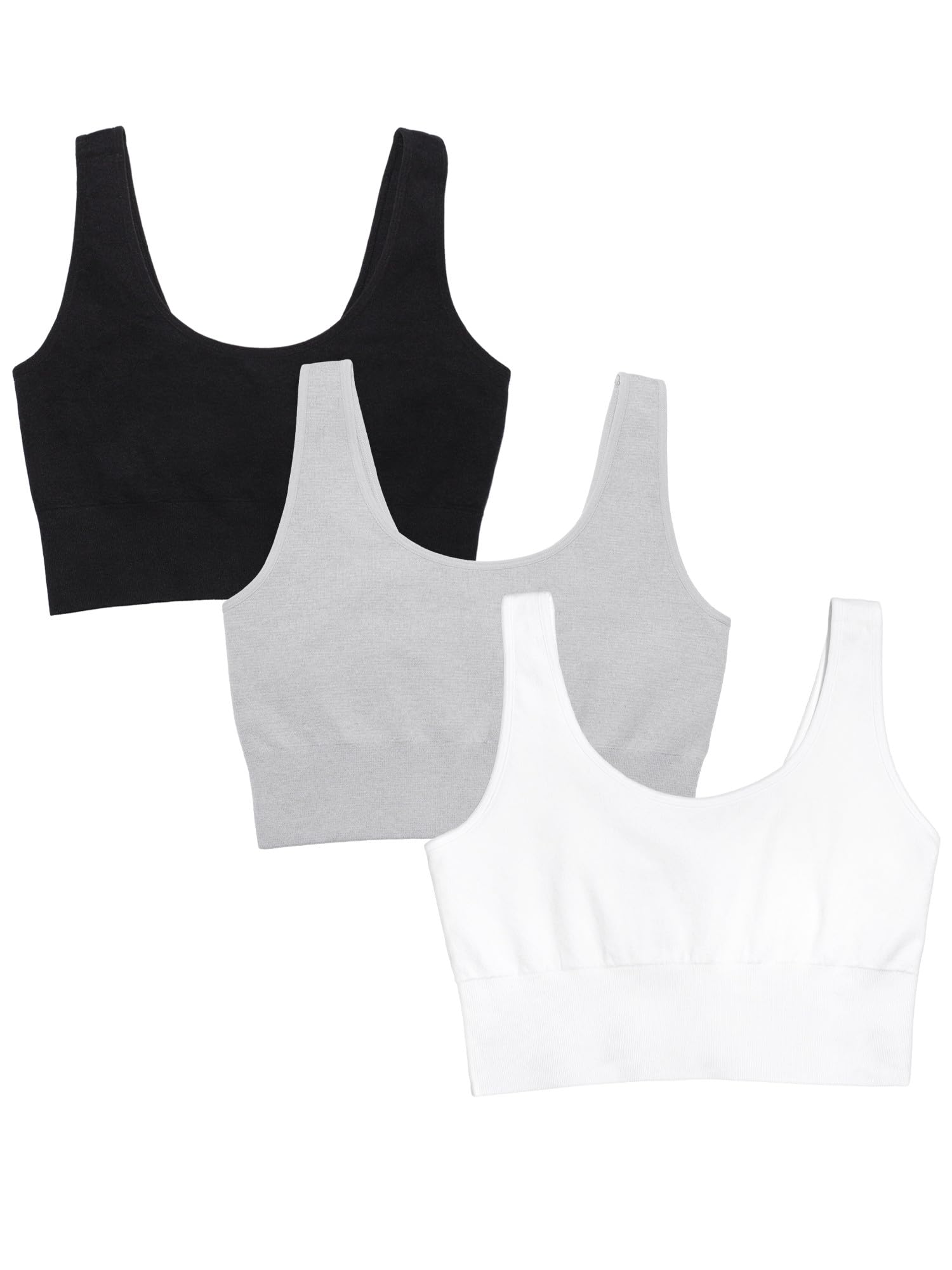 Fruit of The Loom WomenS 360 Stretch Seamless Longline Sport Bra 3 Pack, Comfortable Wireless Bras, Seamless Full-Coverage for A