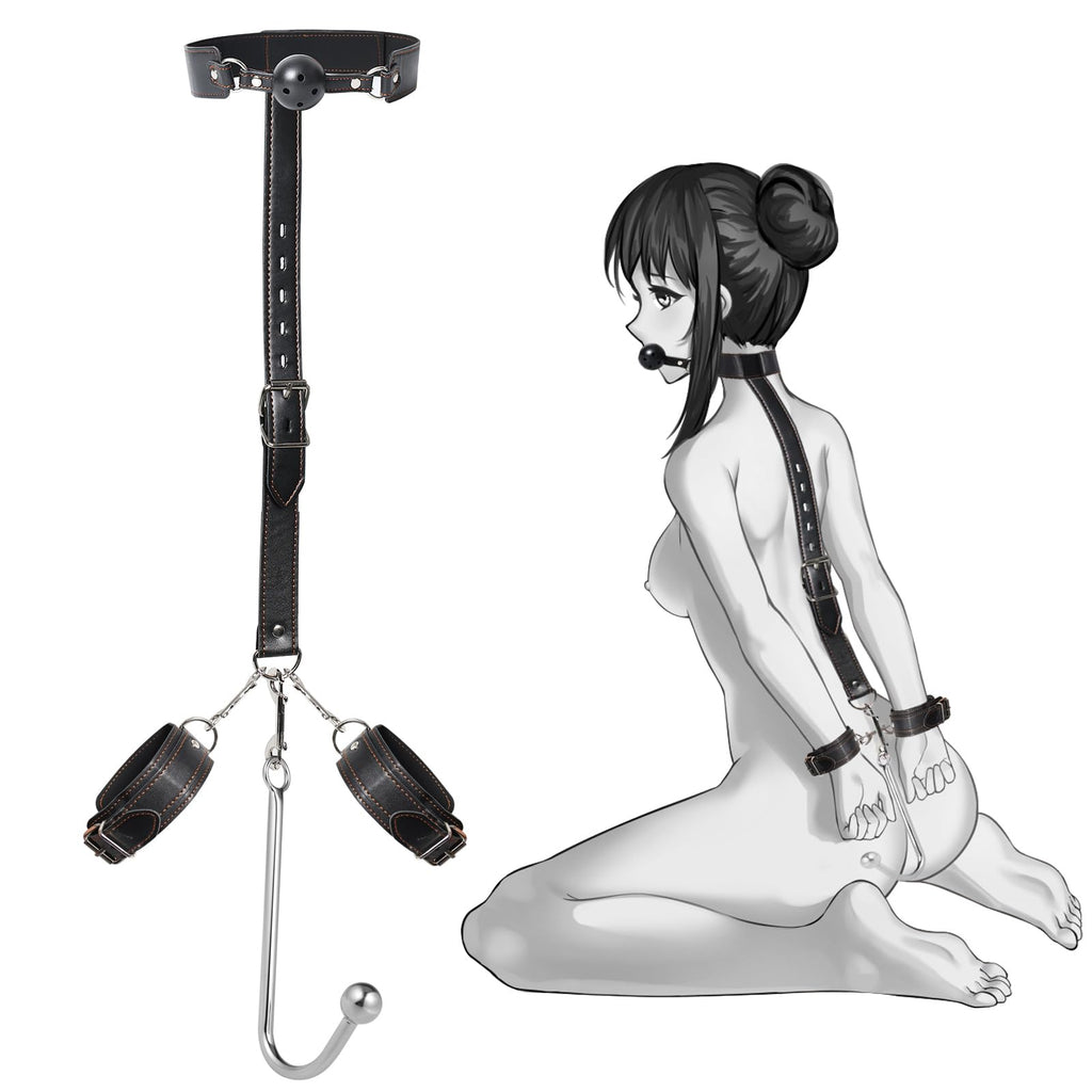 SM Sex Toys Anal Hook BDSM Restraint Kit Sex Bondage with Comfortable and Durable Ball gags Choker and Adjustable Leather Handcu