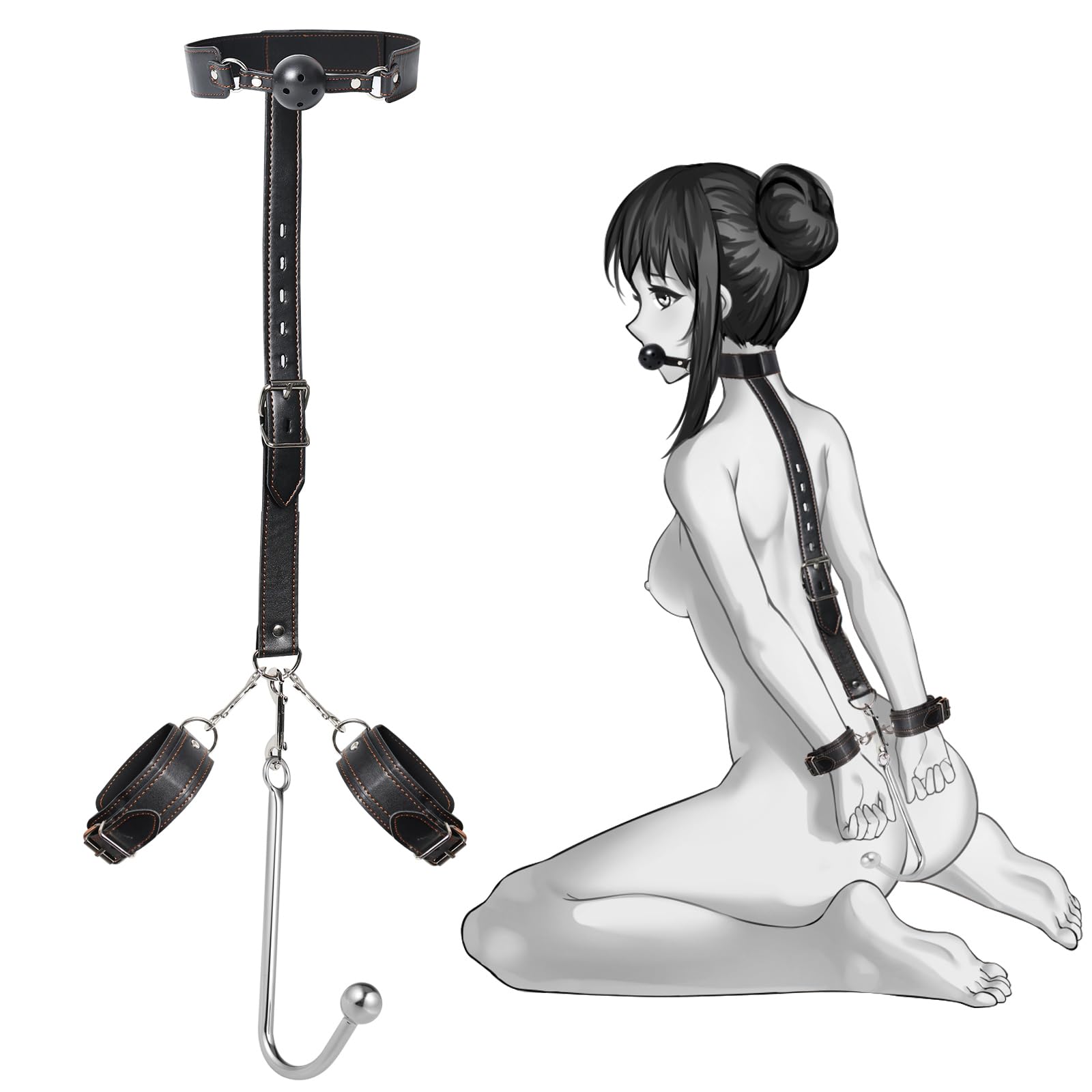 SM Sex Toys Anal Hook BDSM Restraint Kit Sex Bondage with Comfortable and Durable Ball gags Choker and Adjustable Leather Handcu