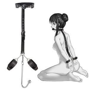 SM Sex Toys Anal Hook BDSM Restraint Kit Sex Bondage with Comfortable and Durable Ball gags Choker and Adjustable Leather Handcu