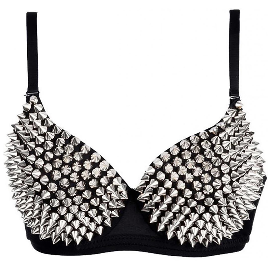 Kimring Womens Steampunk B Cup Spike Studs Rivet Party Club Rave Underwire Sport Bras Tops Silver X-Large