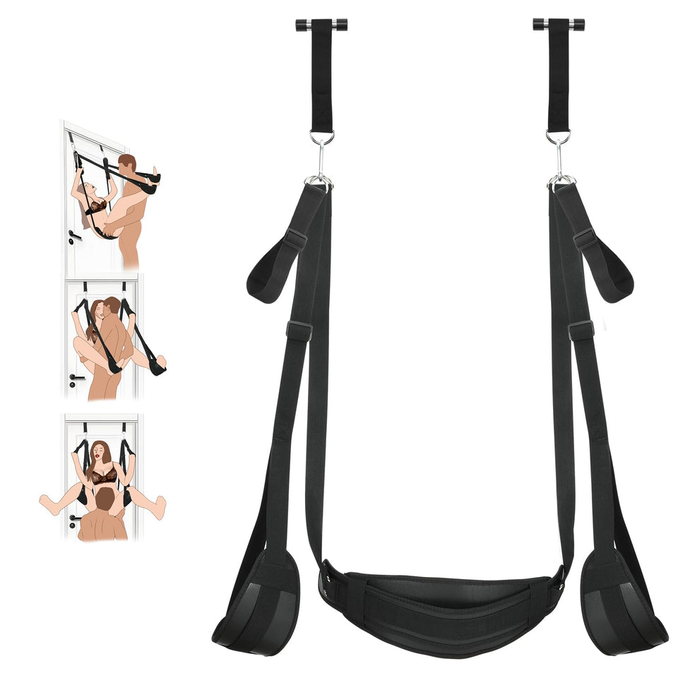 BDSM Door Sex Toys Sex Swing Bondage Slave Leather Soft Plush Sex Slings with Adjustable Straps, Hanging Door Handcuffs Leg Rest