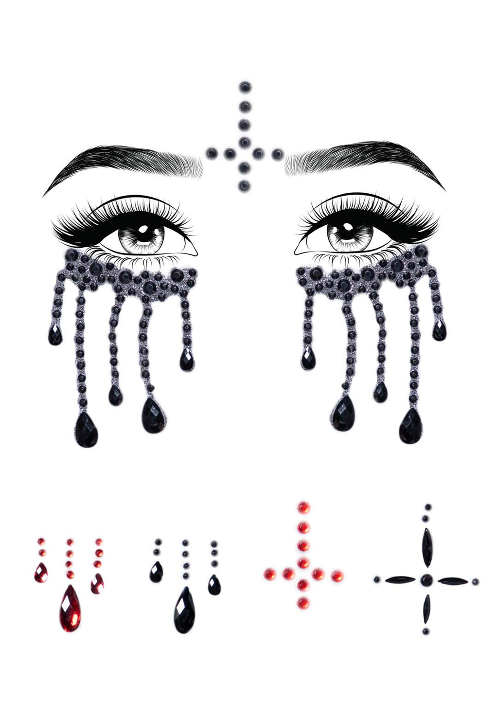 Possessed Adhesive Face Jewels - O/S / Black/Red