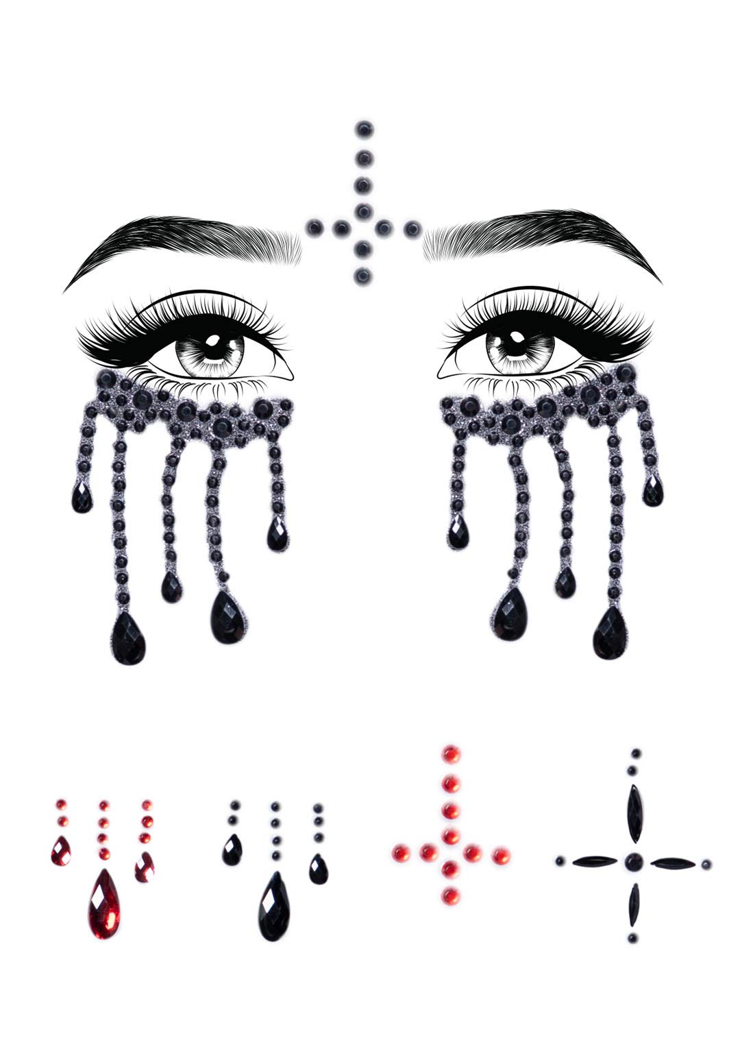 Possessed Adhesive Face Jewels - O/S / Black/Red