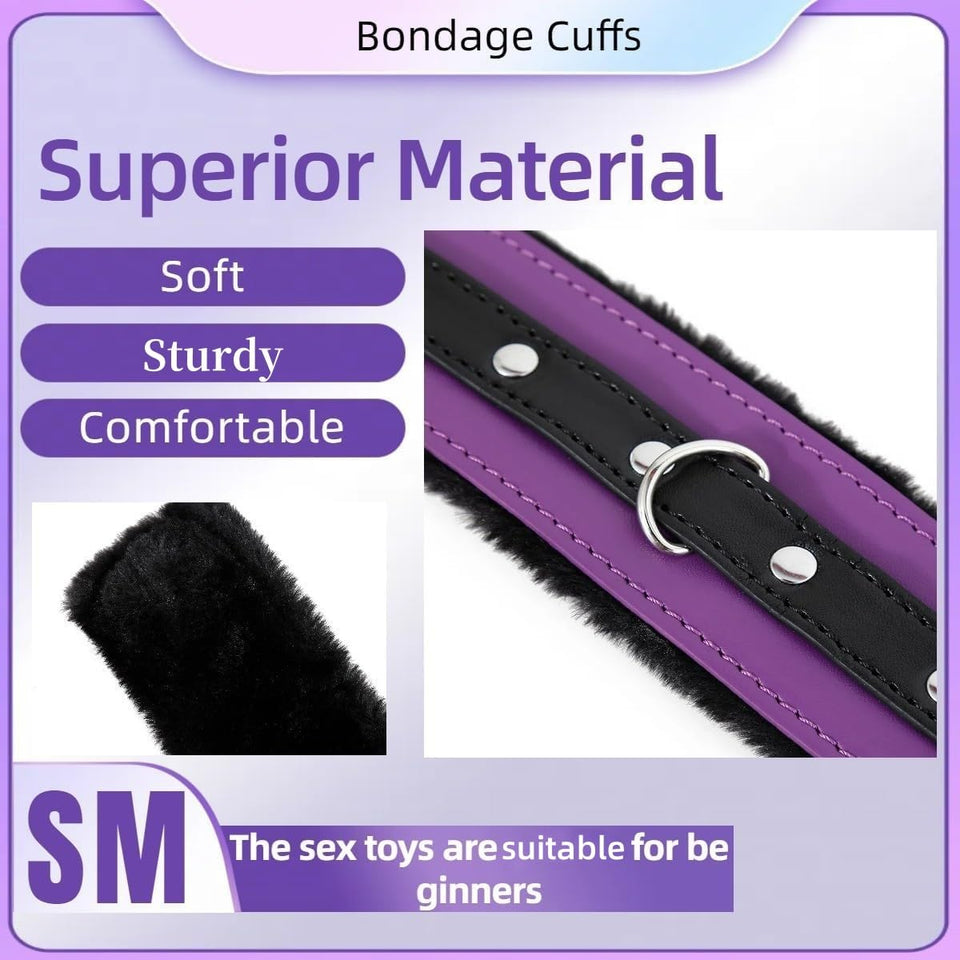 BDSM Bondage Restraint Kits 12PCS Sets Sex Toys Handcuffs Ankle Collar Cuffs Blindfold Feather Tickler Ball Gag Anal Plug SM Gam