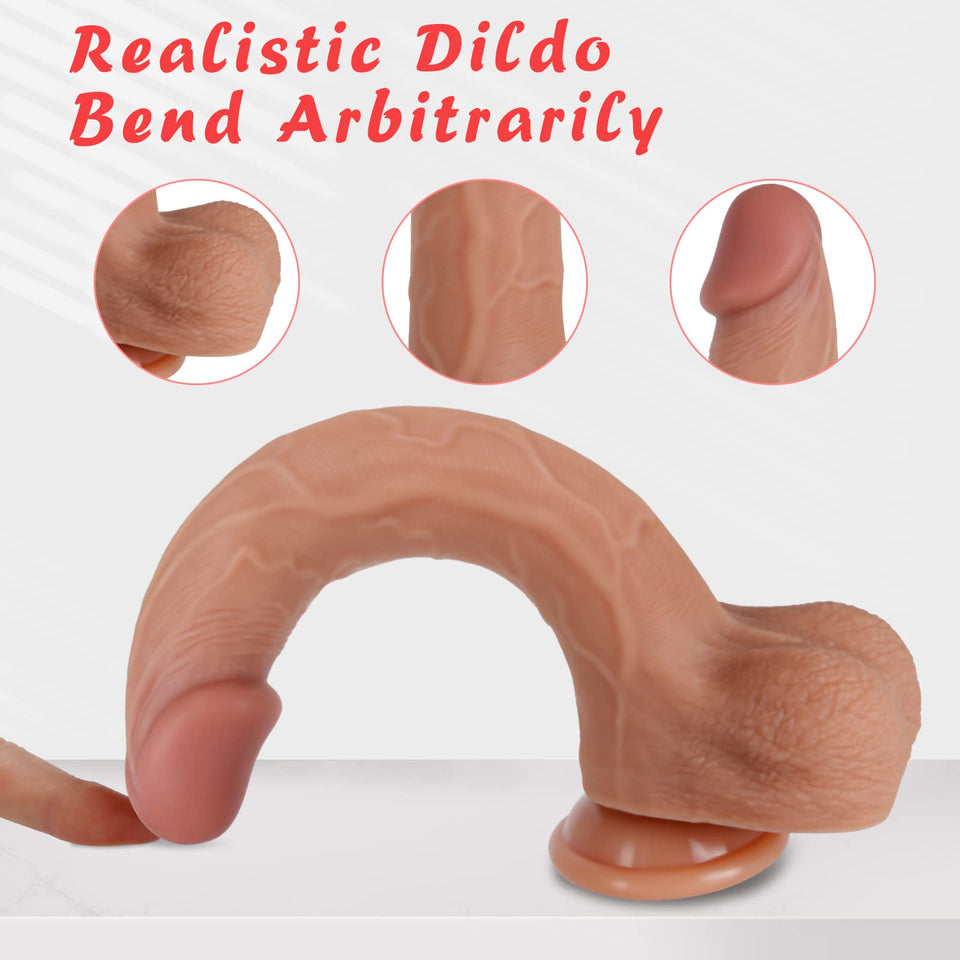 7.9 '' Silicone Realistic Dildos Sex Toy with Strong Suction Cup for Hands-Free, Flexible Lifelike Sex Toys, Anal Adult Harness