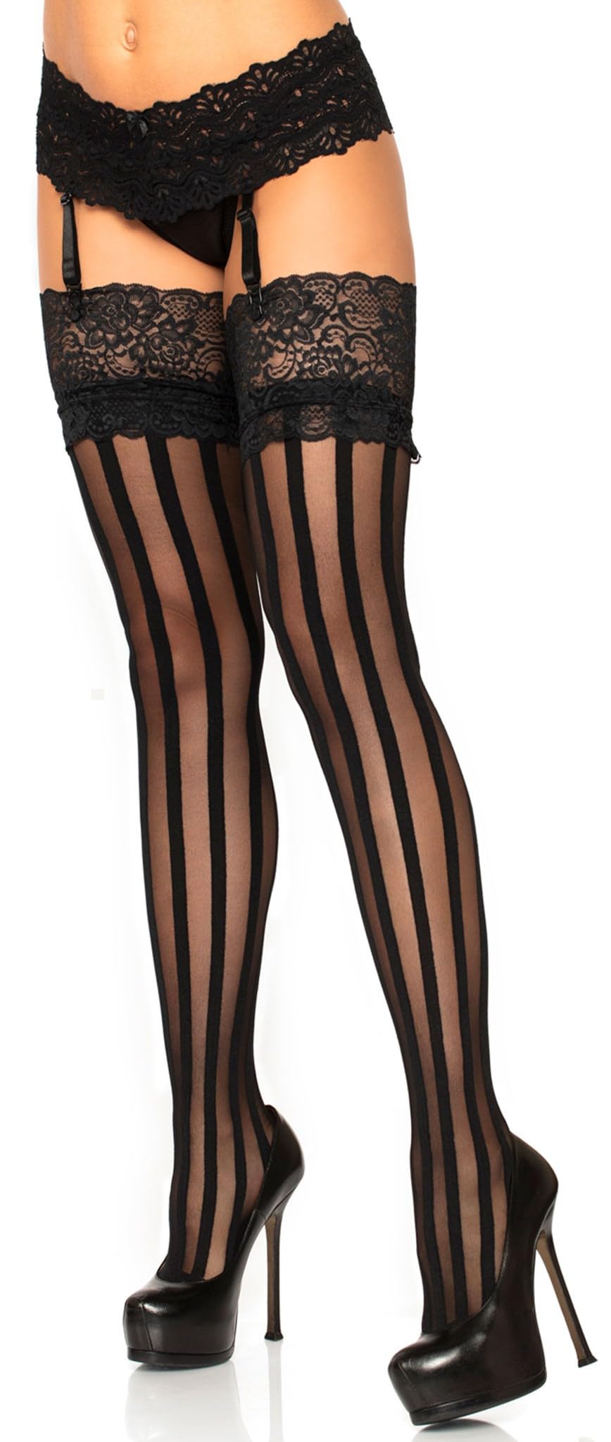 Stripe Thigh Hi W/ Lace Top O/S Black