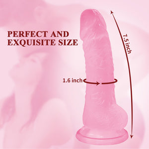 7.5 '' Realistic Big Dildo,Flexible Penis with Curved Shaft and Balls for Vaginal G-spot and Anal Play, Body-Safe Material Silic
