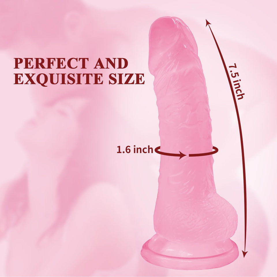 7.5 '' Realistic Big Dildo,Flexible Penis with Curved Shaft and Balls for Vaginal G-spot and Anal Play, Body-Safe Material Silic