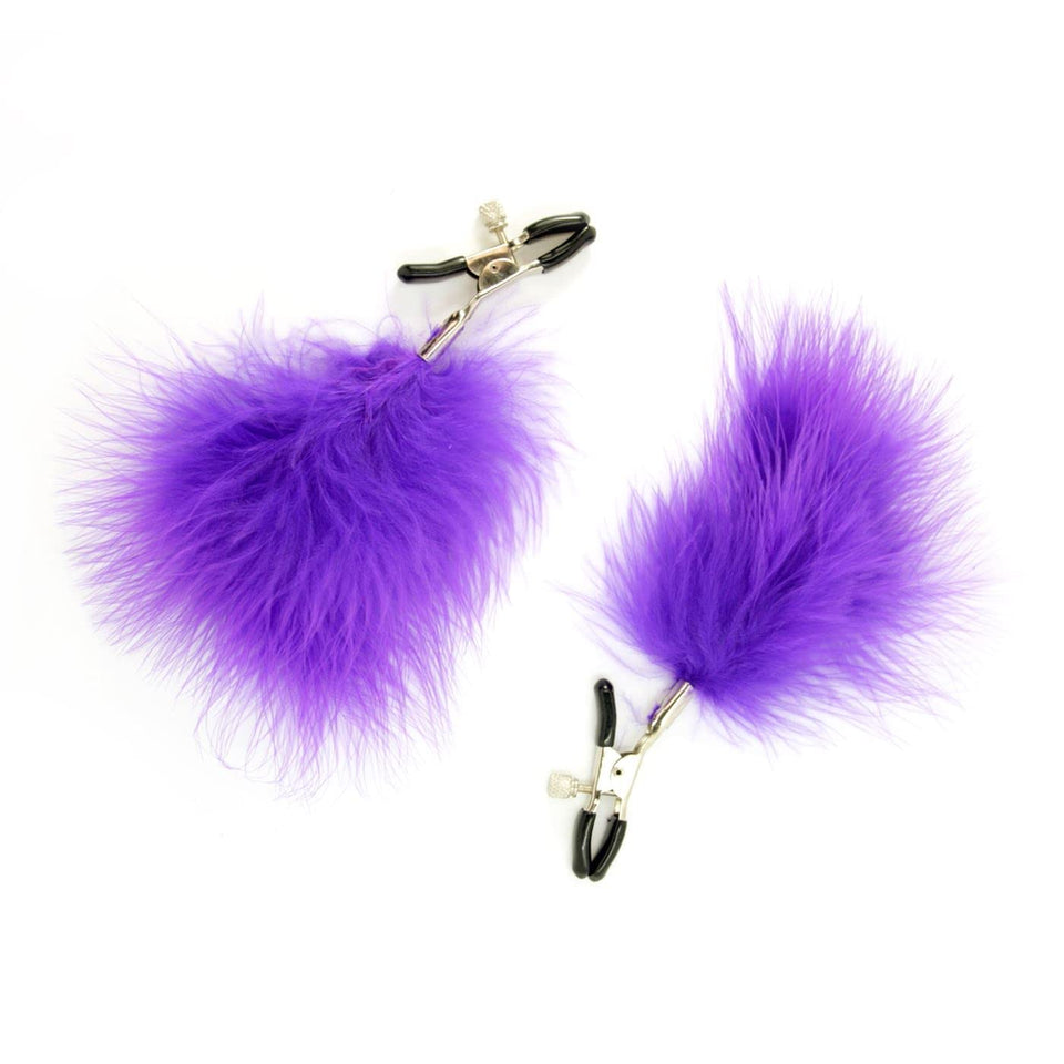 Dark Amour BDSM Feather Nipple Clamps - Men Women Couples Sex Toy - Kinky Bondage Play - Used for Clamp or Tickler -Dominant & S