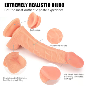 9 inch Strap on Dildo with Harness, Wearable Realistic Silicone Dildo Adult Sex Toy for Female Masturbation Women Gay, Flesh