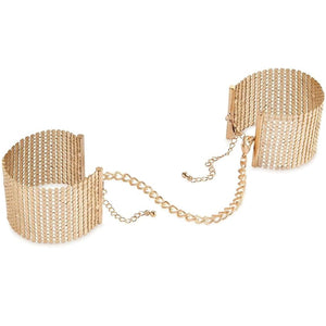 Bijoux Indiscrets Desir Gold Metallique Mesh Handcuffs for Women for Sex - BDSM Cuffs Adjustable Bracelet - Hand Cuff for Adults
