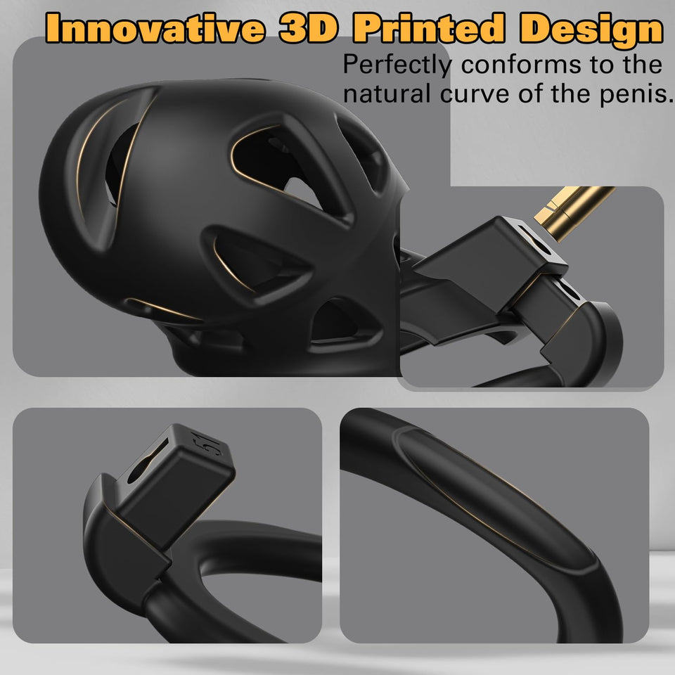 Male Chastity Cage, Large Chastity Device with 5 Sizes Rings and Invisible Lock for Man Penis Exercise Bondage Gear & Accessorie