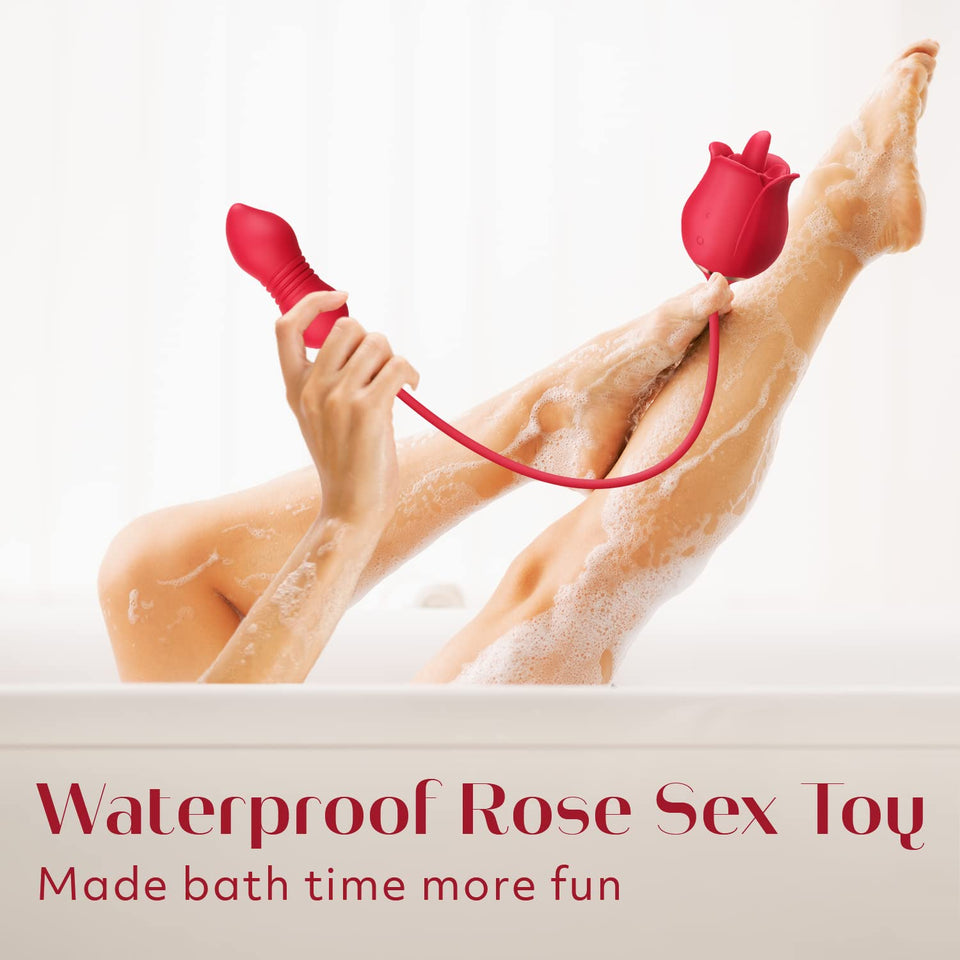 Sex Toys Rose Vibrator Dildo - MOOLIGIRL 4IN1 Adult Toys for Women with 9 Tongue Licking & Thrusting Dildos G Spot Vibrators, An