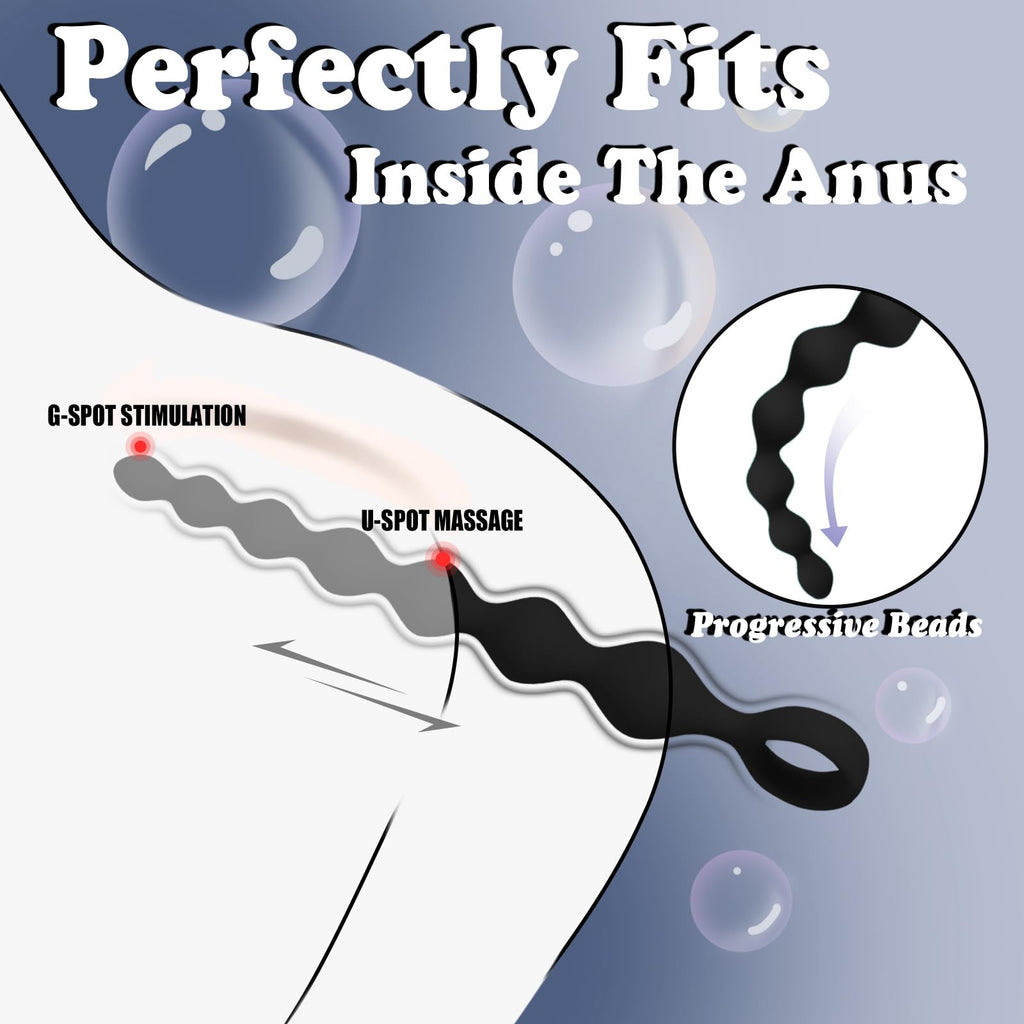 8.2-Inch Anal Beads Butt Plug with Pull Ring, Beginner 's Design G-Spot Stimulator with 7 Progressive Beads, Soft Silicone Prost