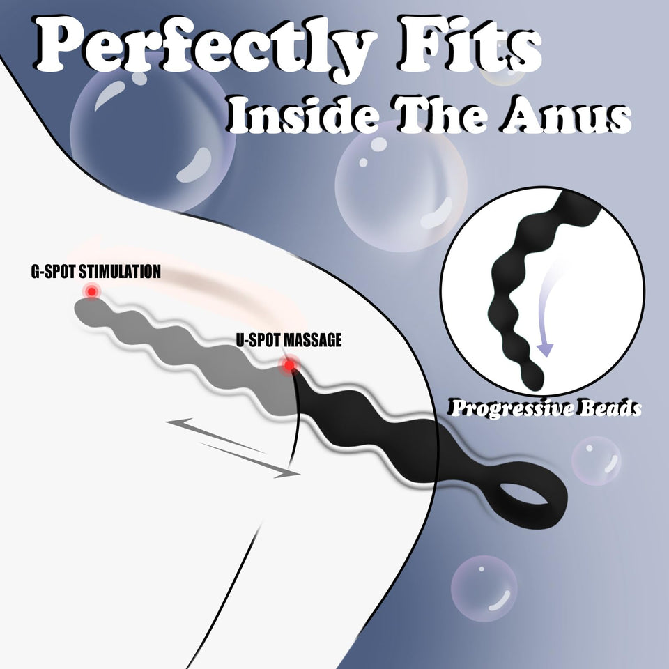 8.2-Inch Anal Beads Butt Plug with Pull Ring, Beginner 's Design G-Spot Stimulator with 7 Progressive Beads, Soft Silicone Prost