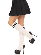 Ribbed Stirrup Leg Warmers With Athletic Stripe.