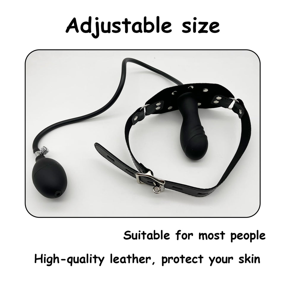 Inflatable Mouth Gag Bound Gag Leather Bondage Gag Masks,BDSM Lockable Panel Gag Adjustable Inflatable Dildo Gag Silicone Whit L