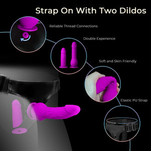 Strap On Dildo Adult Sex Toys, Wearable Strapon Harness with 2 Removeable Realistic Silicone Anal Small Dildo, Adjustable Dildo