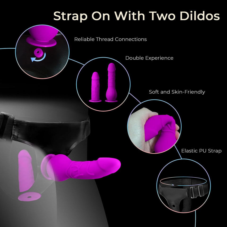 Strap On Dildo Adult Sex Toys, Wearable Strapon Harness with 2 Removeable Realistic Silicone Anal Small Dildo, Adjustable Dildo