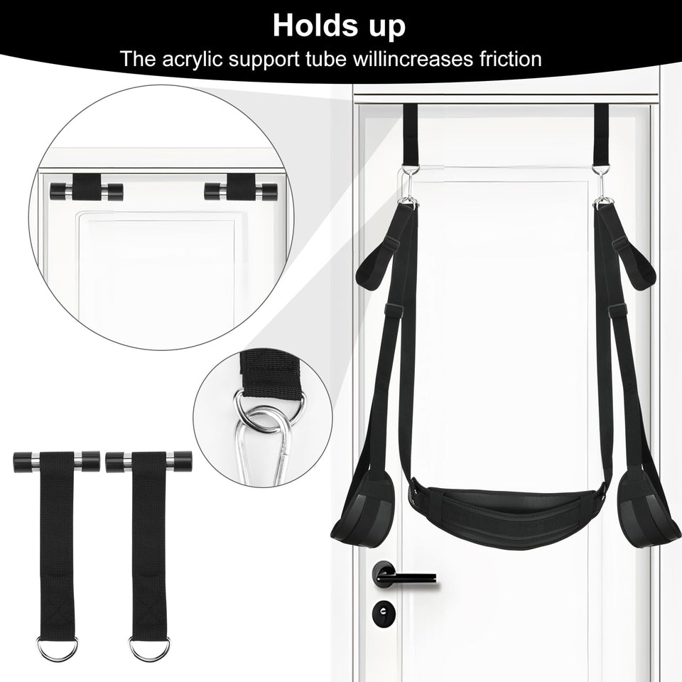 BDSM Door Sex Toys Sex Swing Bondage Slave Leather Soft Plush Sex Slings with Adjustable Straps, Hanging Door Handcuffs Leg Rest