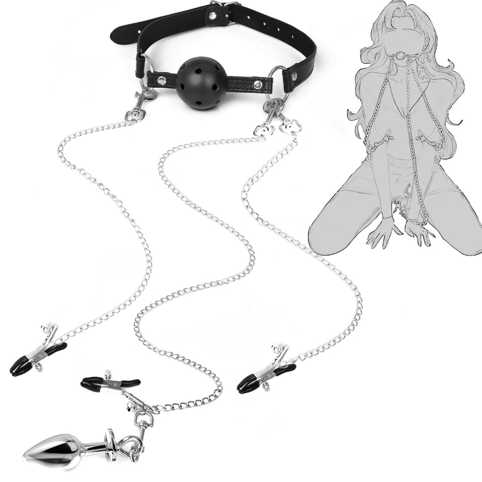 itfmypn Sex Bondage BDSM Bondaged Restraints Set Sex Toy with Breathable Ball Gag Nipple Clamp Clitoris Clip & Analplug Included