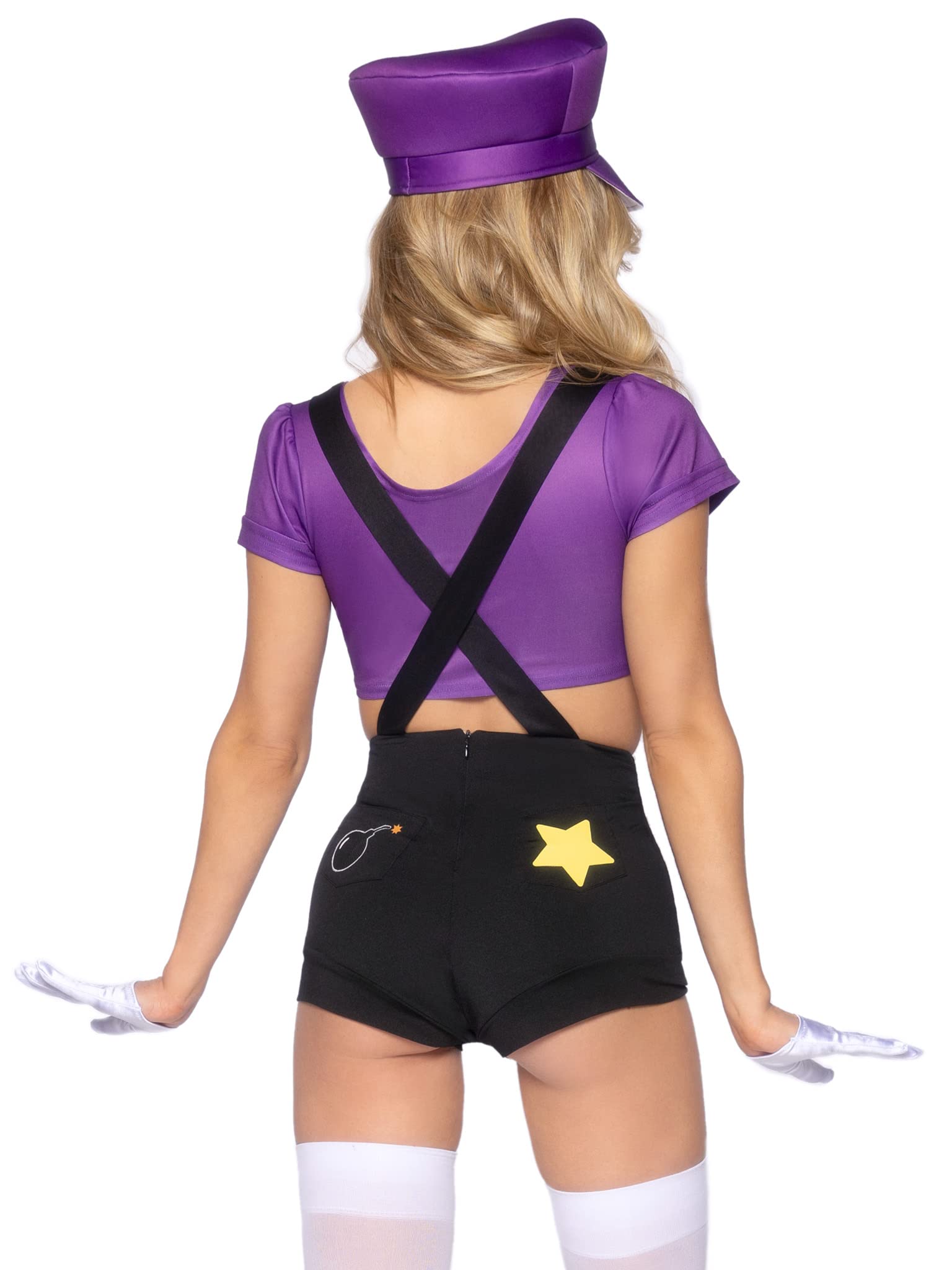 3 Pc Gamer Baddie, Includes Character Crop Top, Suspender Shorts With Icon Accents, And Hat.
